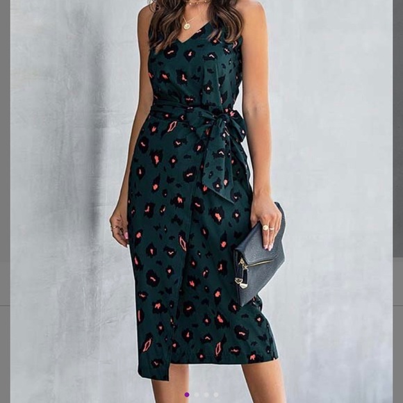 green leopard print wrap dress